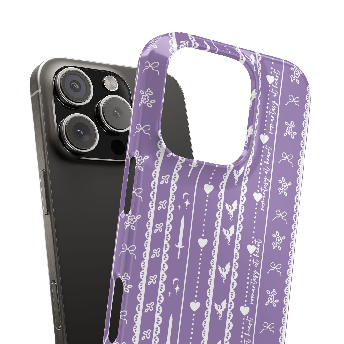 Romantasy Phone Case | Purple Coquette Stripe Pattern Case | Bookish Aesthetic iPhone Case