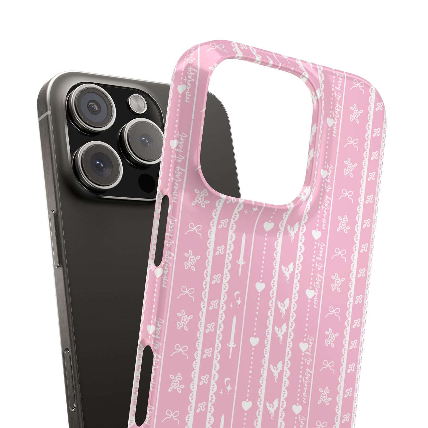Romantasy Phone Case | Pink Coquette Stripe Pattern Case | Bookish Aesthetic iPhone Case