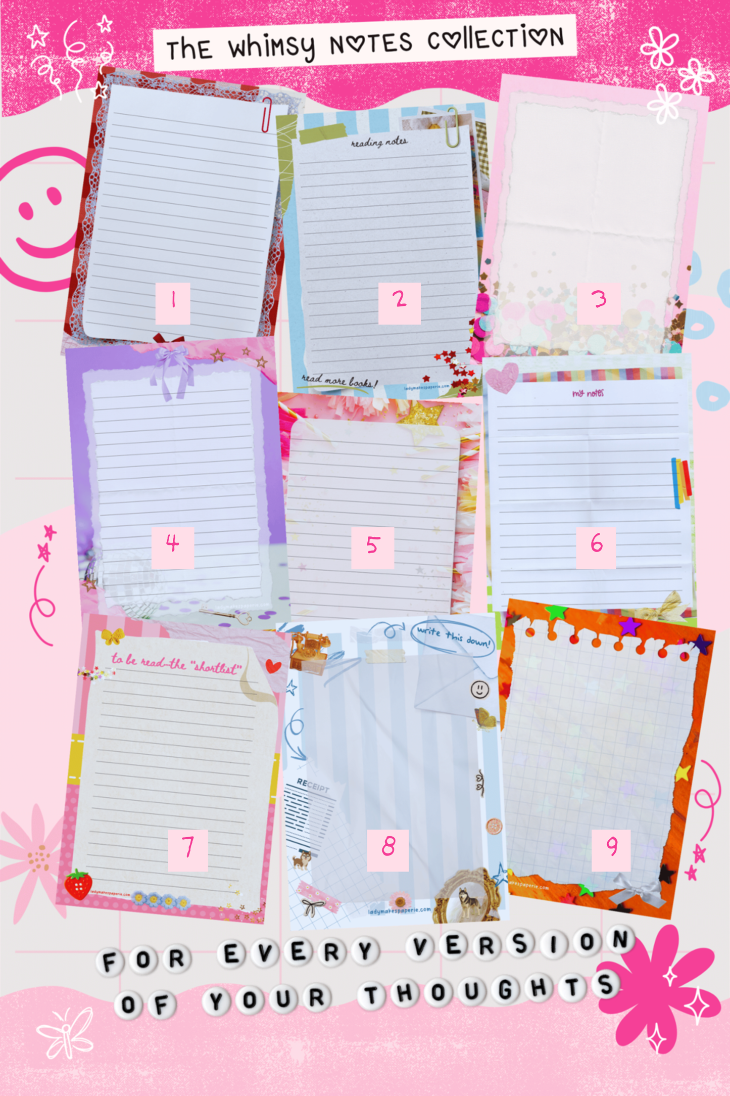 Whimsy Notes Notepad Collection – Scrapbook Style Aesthetic Stationery