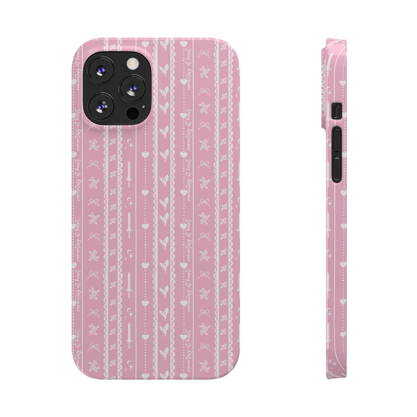 Romantasy Phone Case | Pink Coquette Stripe Pattern Case | Bookish Aesthetic iPhone Case