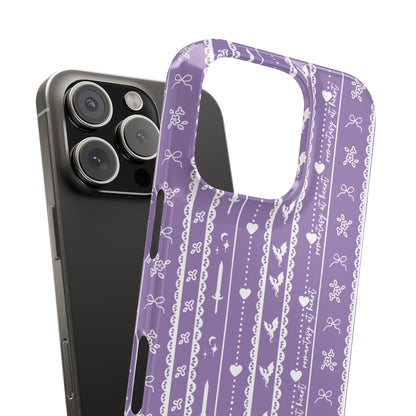 Romantasy Phone Case | Purple Coquette Stripe Pattern Case | Bookish Aesthetic iPhone Case