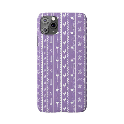 Romantasy Phone Case | Purple Coquette Stripe Pattern Case | Bookish Aesthetic iPhone Case