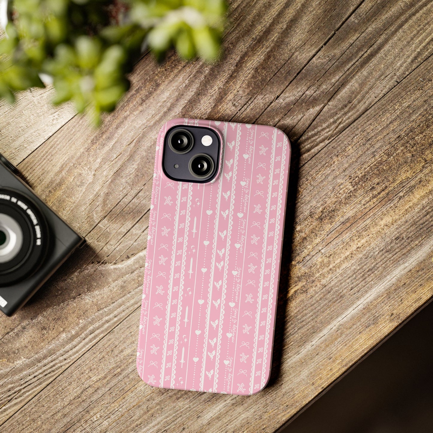 Romantasy Phone Case | Pink Coquette Stripe Pattern Case | Bookish Aesthetic iPhone Case