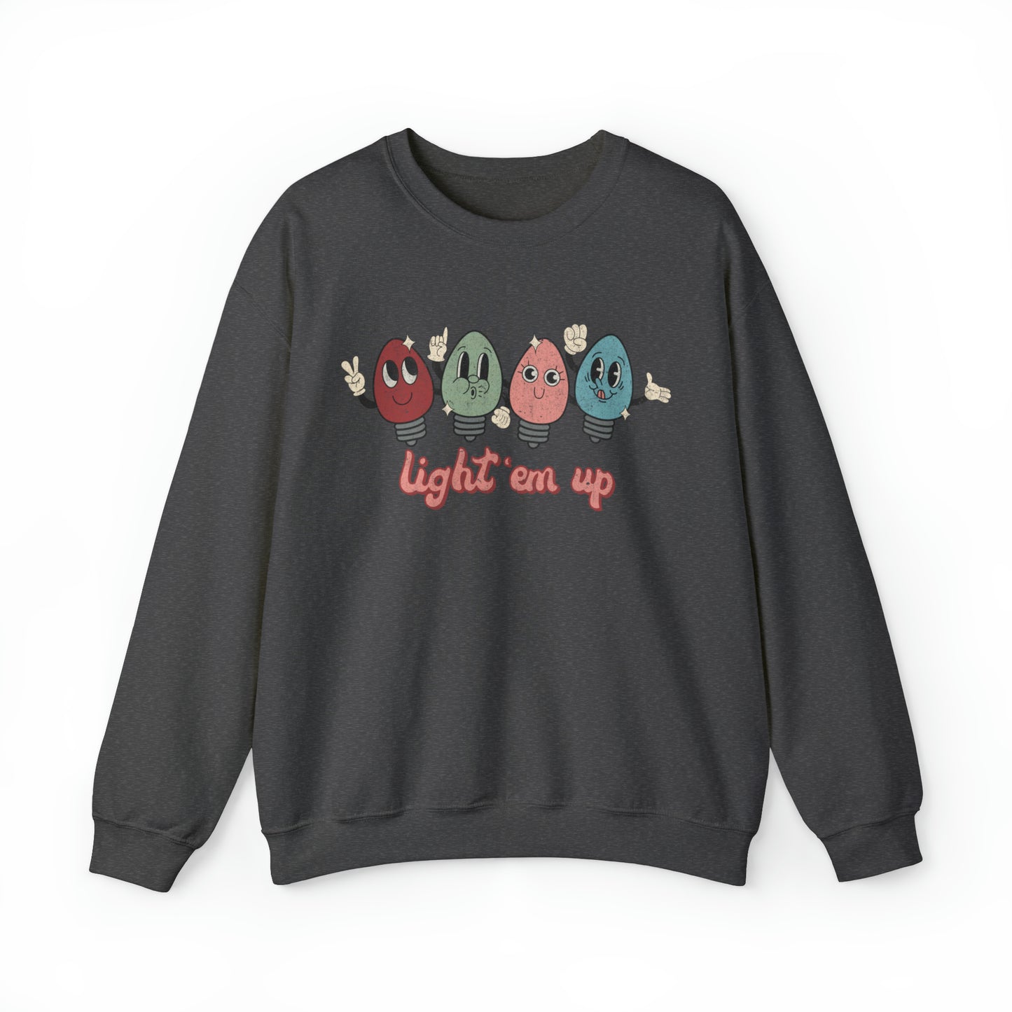 Light Em Up, Retro Mascot Christmas Lights - Holiday Crew Neck