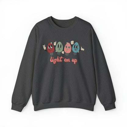 Light Em Up, Retro Mascot Christmas Lights - Holiday Crew Neck