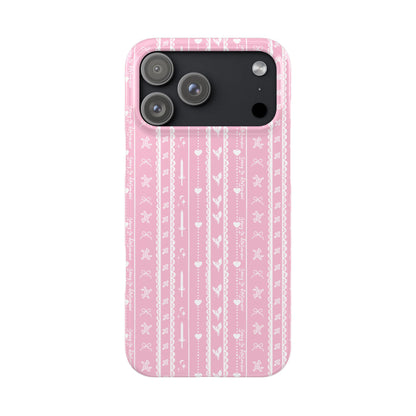 Romantasy Phone Case | Pink Coquette Stripe Pattern Case | Bookish Aesthetic iPhone Case