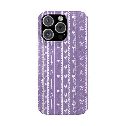 Romantasy Phone Case | Purple Coquette Stripe Pattern Case | Bookish Aesthetic iPhone Case