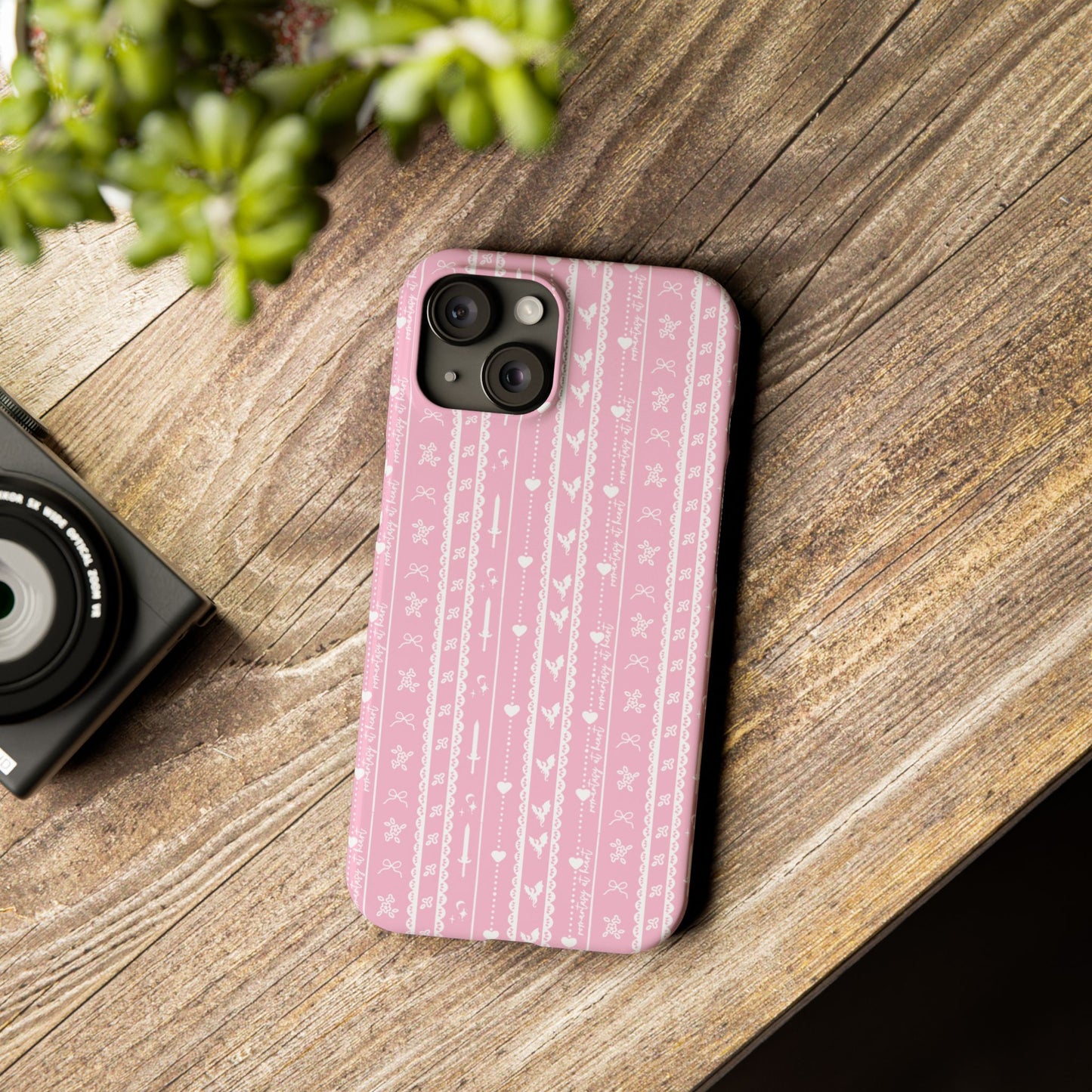Romantasy Phone Case | Pink Coquette Stripe Pattern Case | Bookish Aesthetic iPhone Case