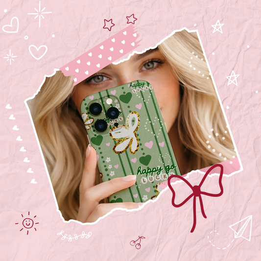 Happy Go Lucky Phone Case | Cute Coquette Bow Design | Girly Aesthetic Protective Case | Lucky Charm Style