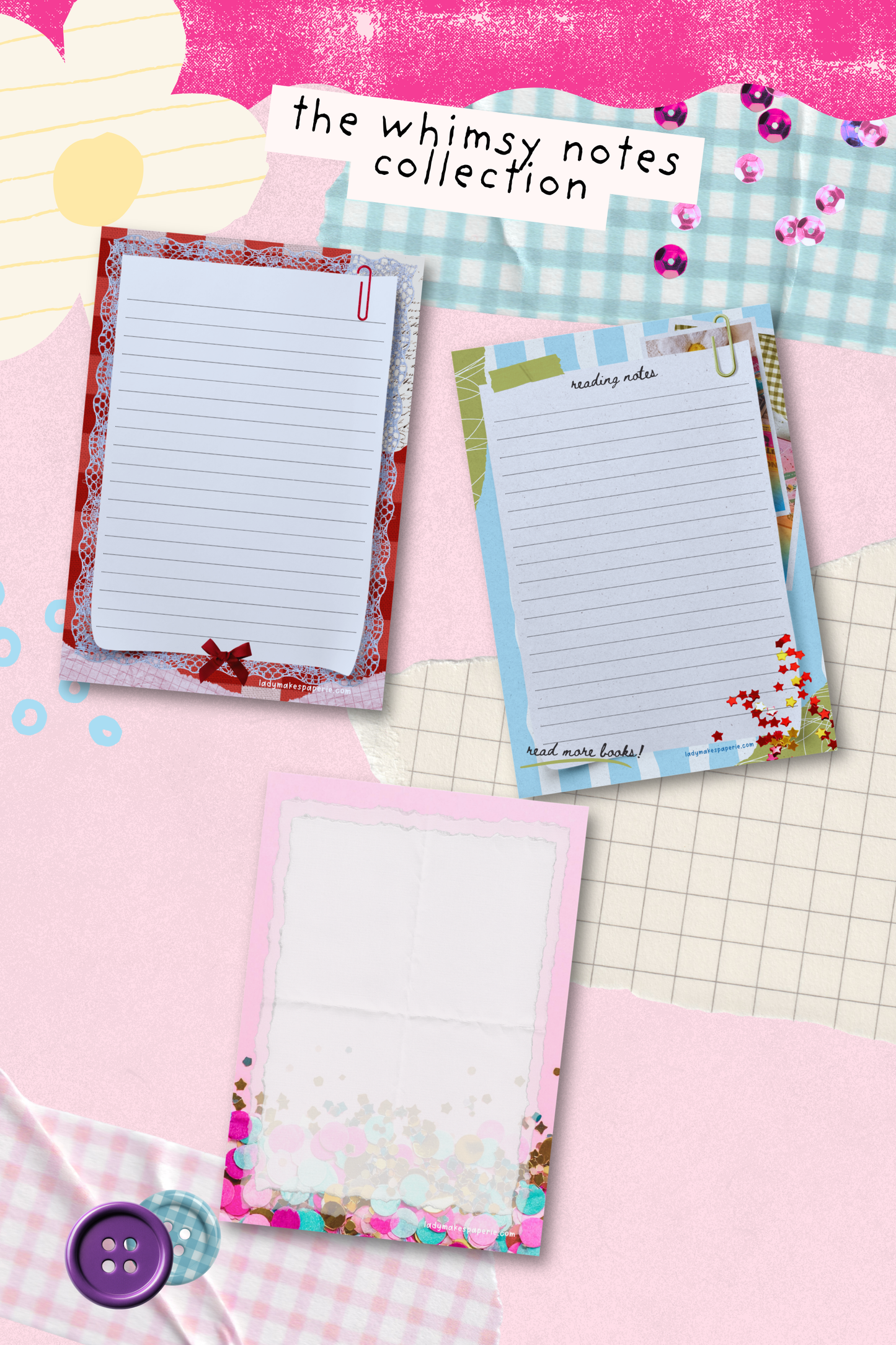Whimsy Notes Notepad Collection – Scrapbook Style Aesthetic Stationery