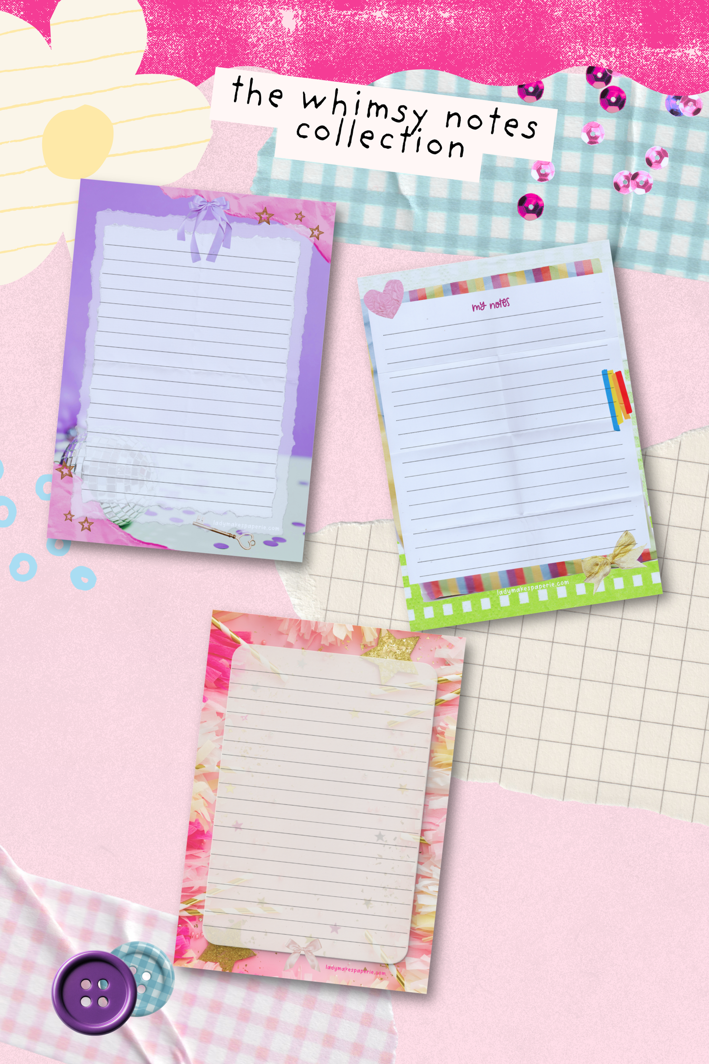 Whimsy Notes Notepad Collection – Scrapbook Style Aesthetic Stationery