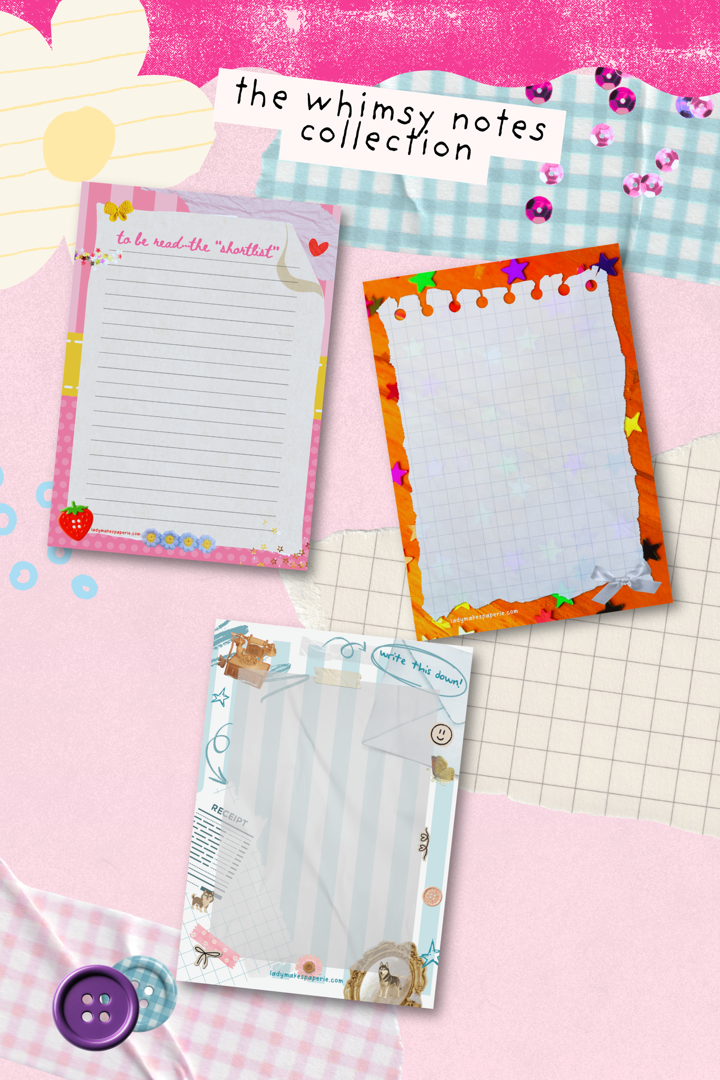 Whimsy Notes Notepad Collection – Scrapbook Style Aesthetic Stationery