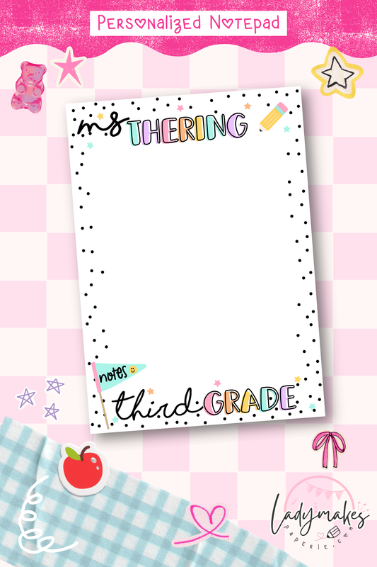 Personalized Teacher Notepad | Custom Name & Grade Notepad | Teacher Notes Pad | Classroom Stationery | Custom Teacher Gift 5x7