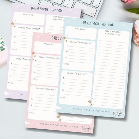 Daily Planner Notepad | Aesthetic Productivity Sheet | Cute Desk Planner Pad | Focus & Goals Notepad | Soft Girl Planner