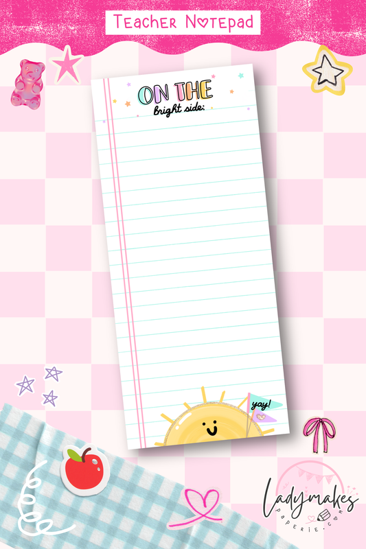 On The Bright Side Notepad | Teacher Positivity List Pad | Daily Wins Notepad | Mindset Reset Notes | Skinny List Notepad 3x8
