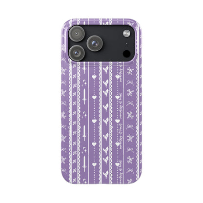 Romantasy Phone Case | Purple Coquette Stripe Pattern Case | Bookish Aesthetic iPhone Case