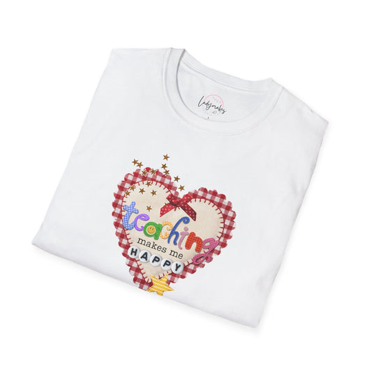 Teaching Makes Me Happy Shirt | Cute Teacher Tee | Whimsical Scrapbook Teacher Shirt | Retro Coquette Teacher Graphic Tee | Happy Teacher Shirt