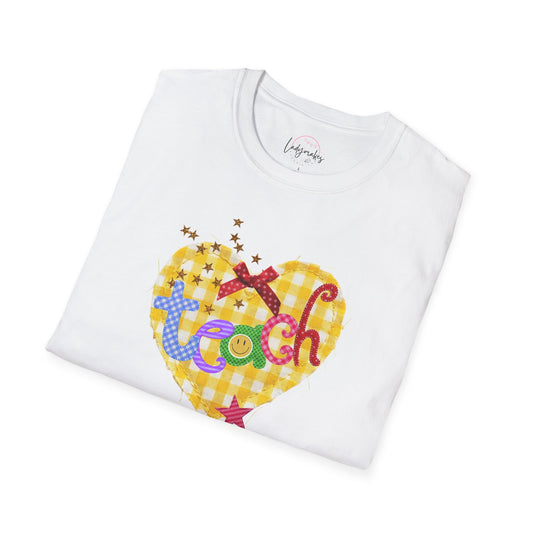 Teach Patchwork Shirt | Whimsical Teacher Tee | Scrapbook Style Teacher Shirt | Coquette Teacher Graphic Tee | Cute Retro Teacher Shirt
