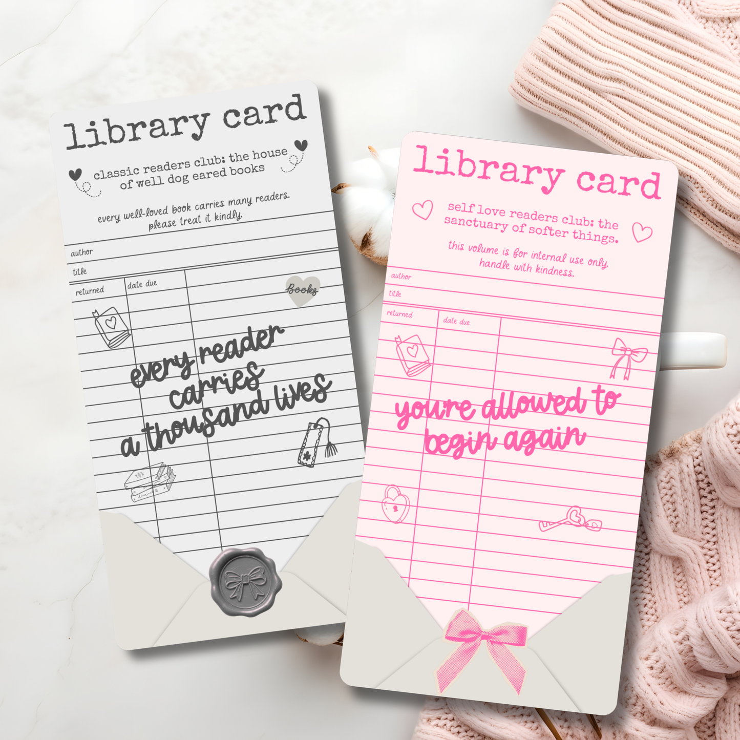 Self-Love Readers Club Library Card Bookmark | Cozy Bookish Bookmark | Vintage Library Aesthetic | Choose Your Reading Club