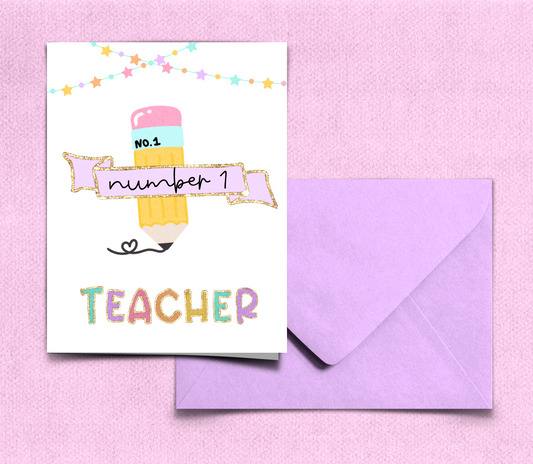 No. 1 Teacher Card | Cute Teacher Appreciation Card | Best Teacher Card | Thank You Teacher Gift | End of Year Teacher Card