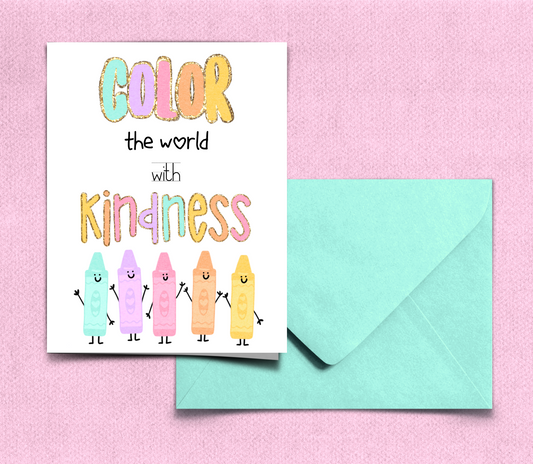 Color the World with Kindness Card | Teacher Appreciation Card | Thank You Teacher Card | Kindness Card | Cute Teacher Greeting Card