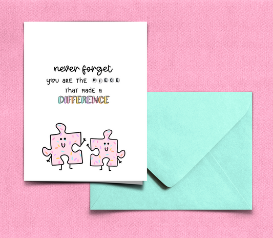 You Are the Piece That Made a Difference Card | Teacher Appreciation Card | Thank You Teacher Card | End of Year Teacher Gift | Meaningful Teacher Card