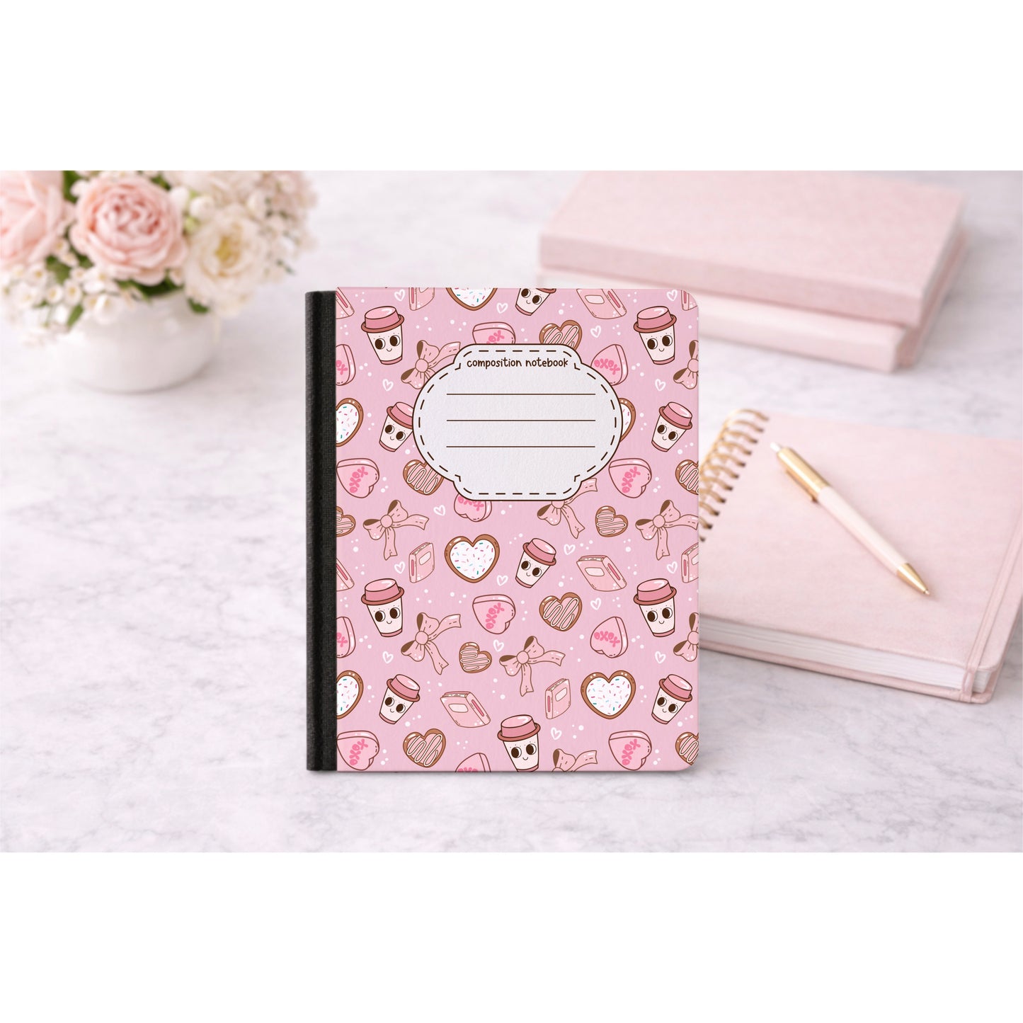Books & Bows Composition Notebook | Cute Bookish Notebook | Coffee and Coquette Aesthetic