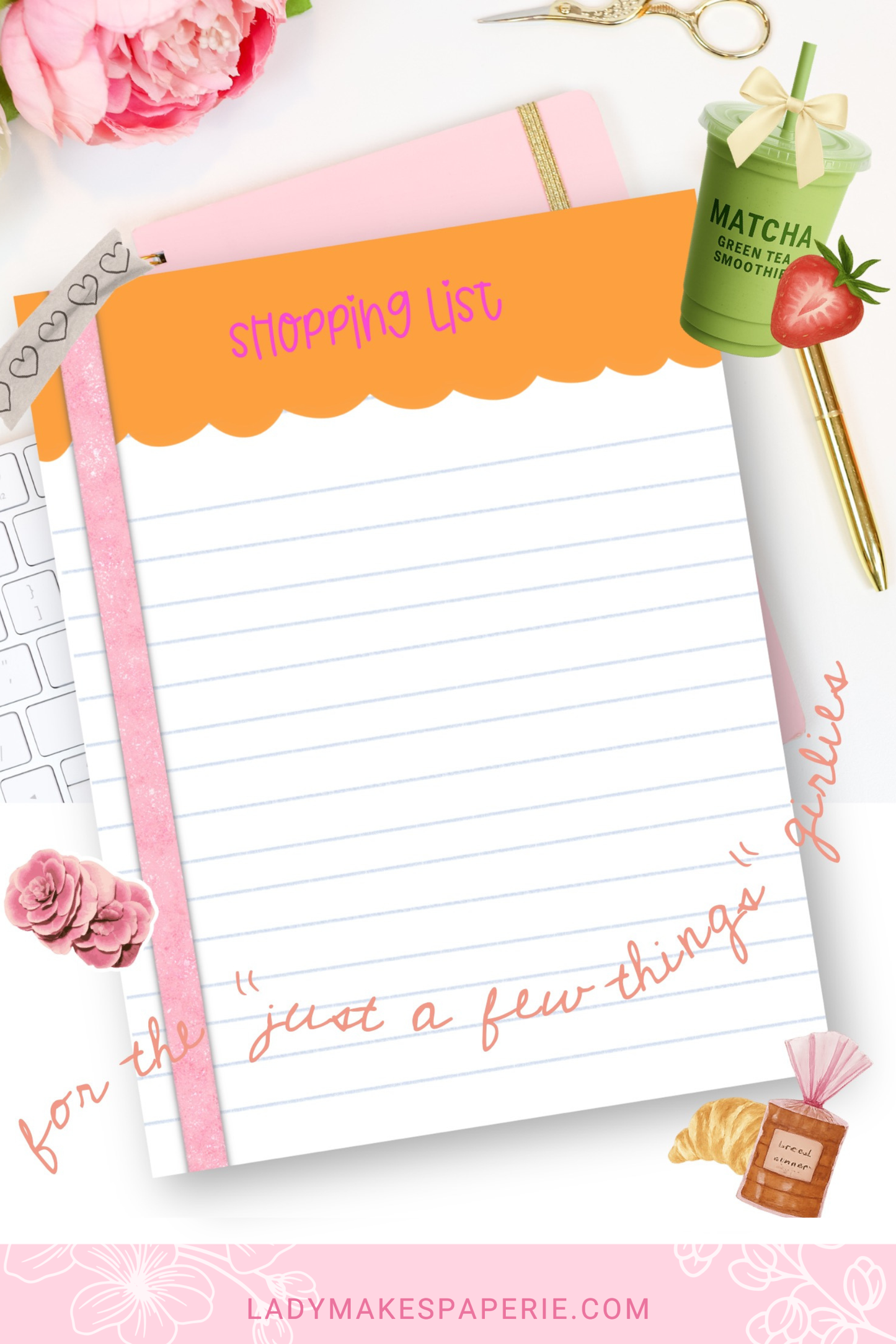 Shopping List Notepad | Cute Pink Aesthetic | Grocery List Pad | Girly Stationery