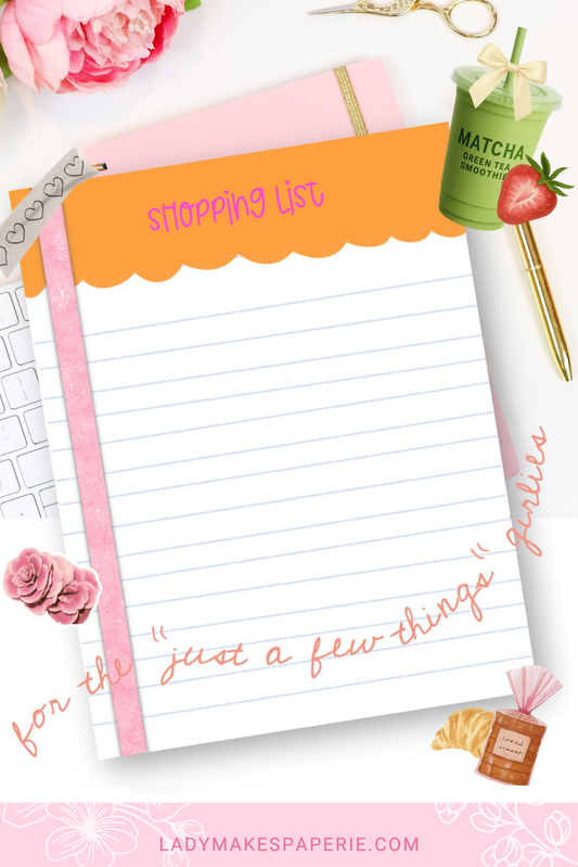 Shopping List Notepad | Cute Pink Aesthetic | Grocery List Pad | Girly Stationery