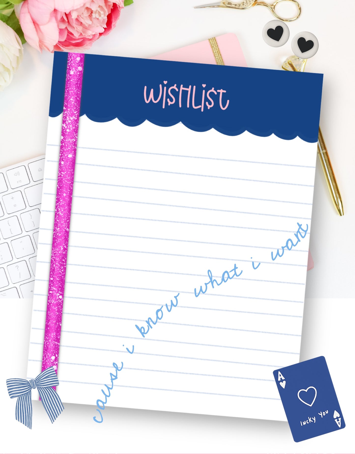 Wishlist Notepad | Cute Pink Aesthetic | Girly Stationery Pad | Gift List | Desk Accessories