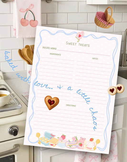 Recipe Notepad | Sweet Treats Recipe Pad | Cute Pink Aesthetic Baking Notes | Dessert Recipe Planner