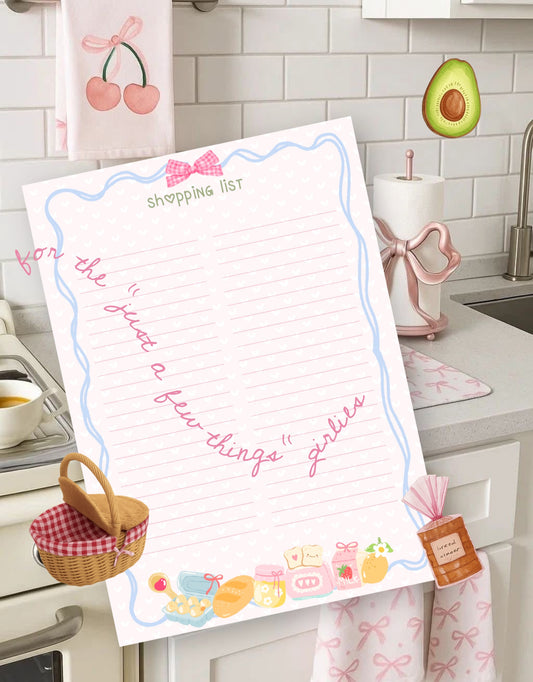 Shopping List Notepad | Cute Pink Aesthetic Grocery List Pad | Girly Stationery | Pretty Kitchen Notes