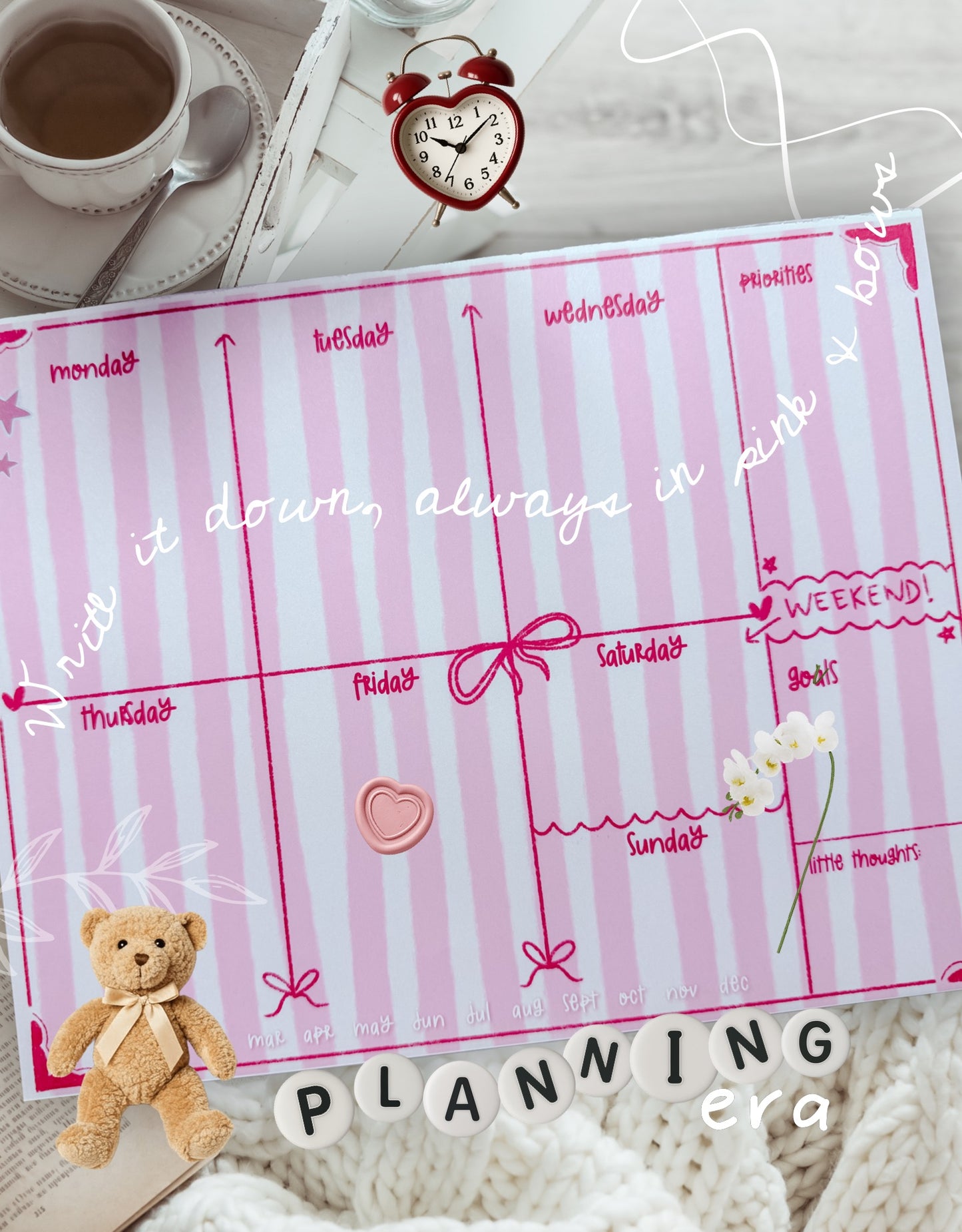 Cute Weekly Planner Notepad | Pink Bow Aesthetic Desk Pad | Coquette Weekly Planning Pad | Tear Away Planner | Pretty Desk Organizer