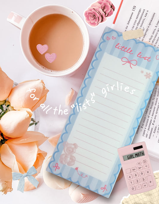 Cute List Notepad | Blue Aesthetic Skinny Notepad | “Little List” Notes Pad | To Do List Pad | Coquette Stationery | Pretty Desk Notes
