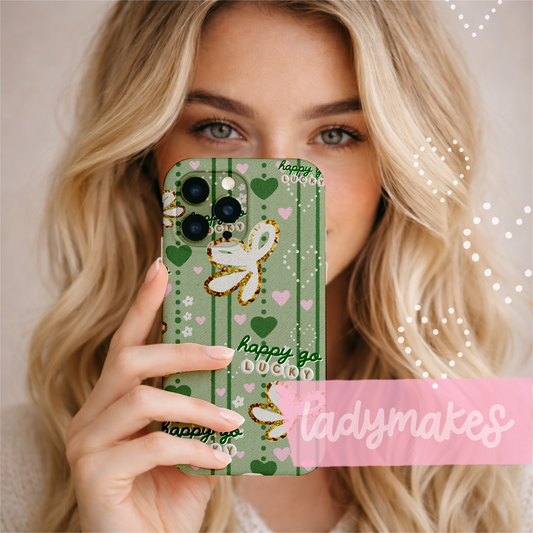 Happy Go Lucky Phone Case | Cute Coquette Bow Design | Girly Aesthetic Protective Case | Lucky Charm Style