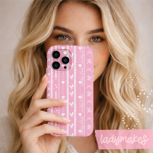 Romantasy Phone Case | Pink Coquette Stripe Pattern Case | Bookish Aesthetic iPhone Case