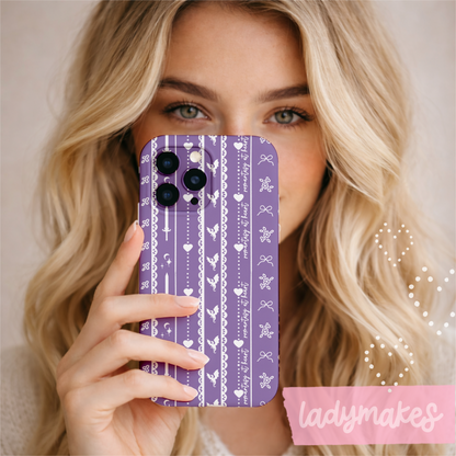 Romantasy Phone Case | Purple Coquette Stripe Pattern Case | Bookish Aesthetic iPhone Case
