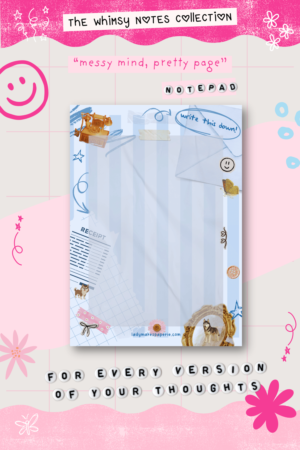 Whimsy Notes Notepad Collection – Scrapbook Style Aesthetic Stationery