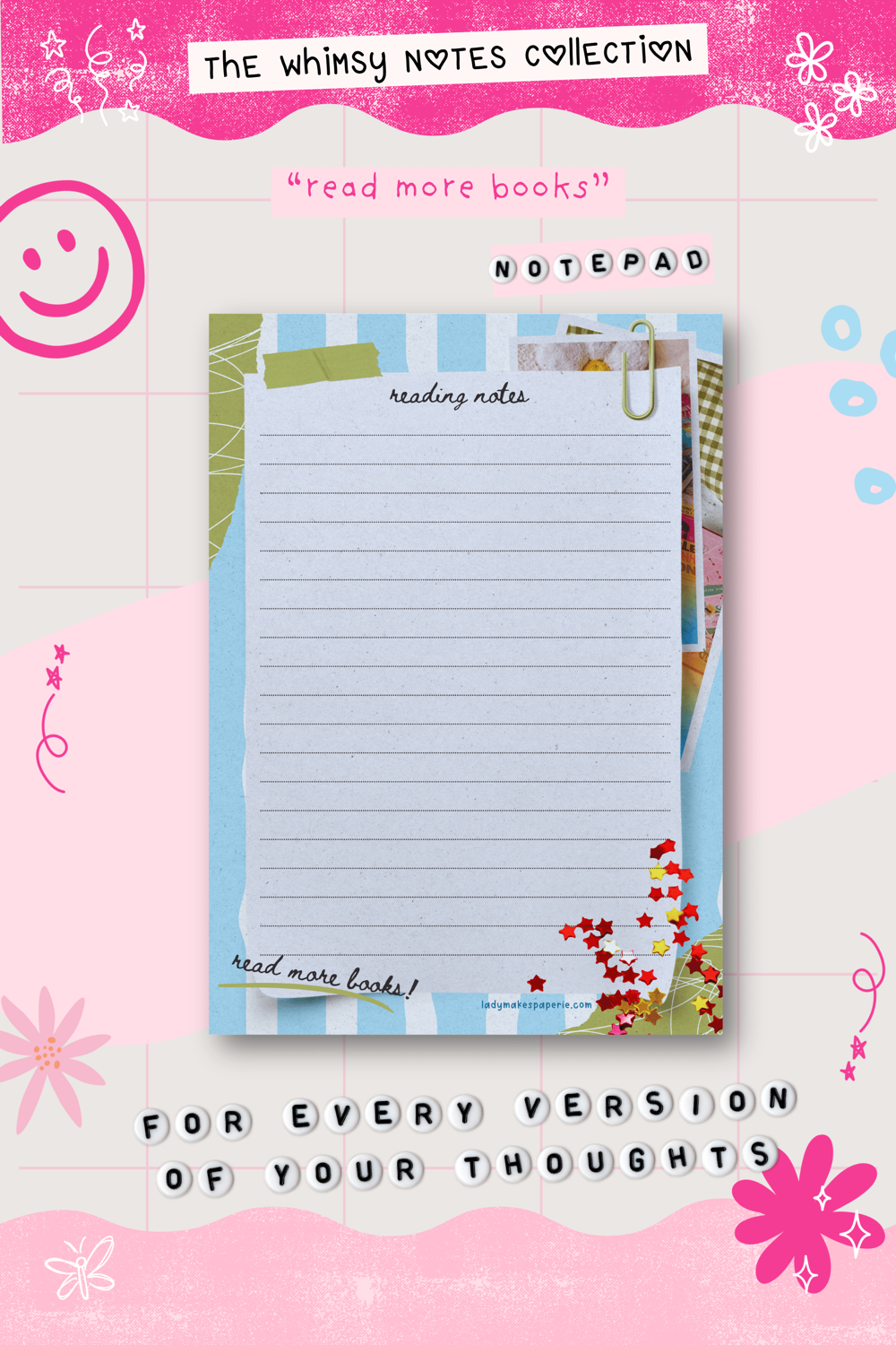 Whimsy Notes Notepad Collection – Scrapbook Style Aesthetic Stationery