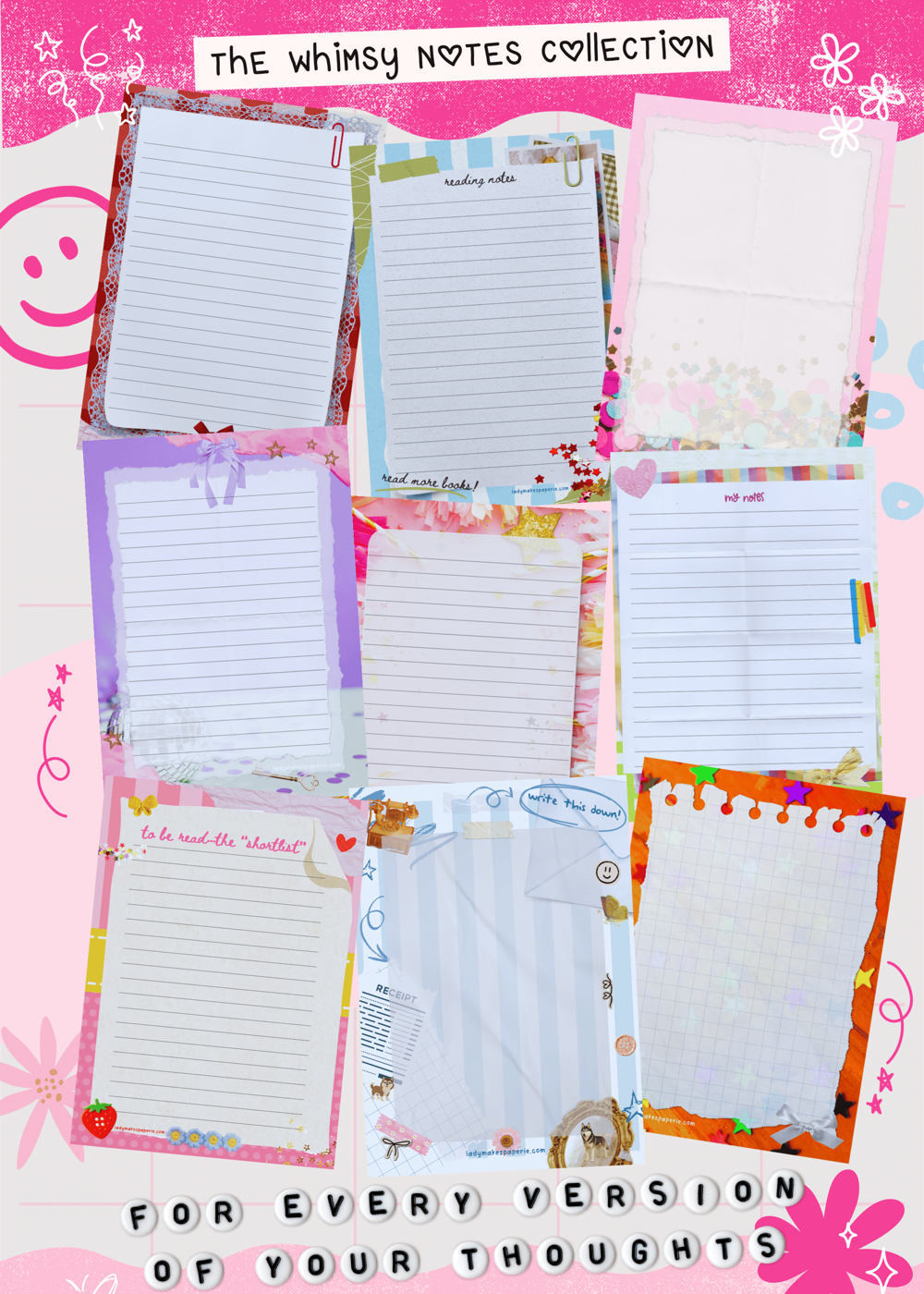Whimsy Notes Notepad Collection – Scrapbook Style Aesthetic Stationery
