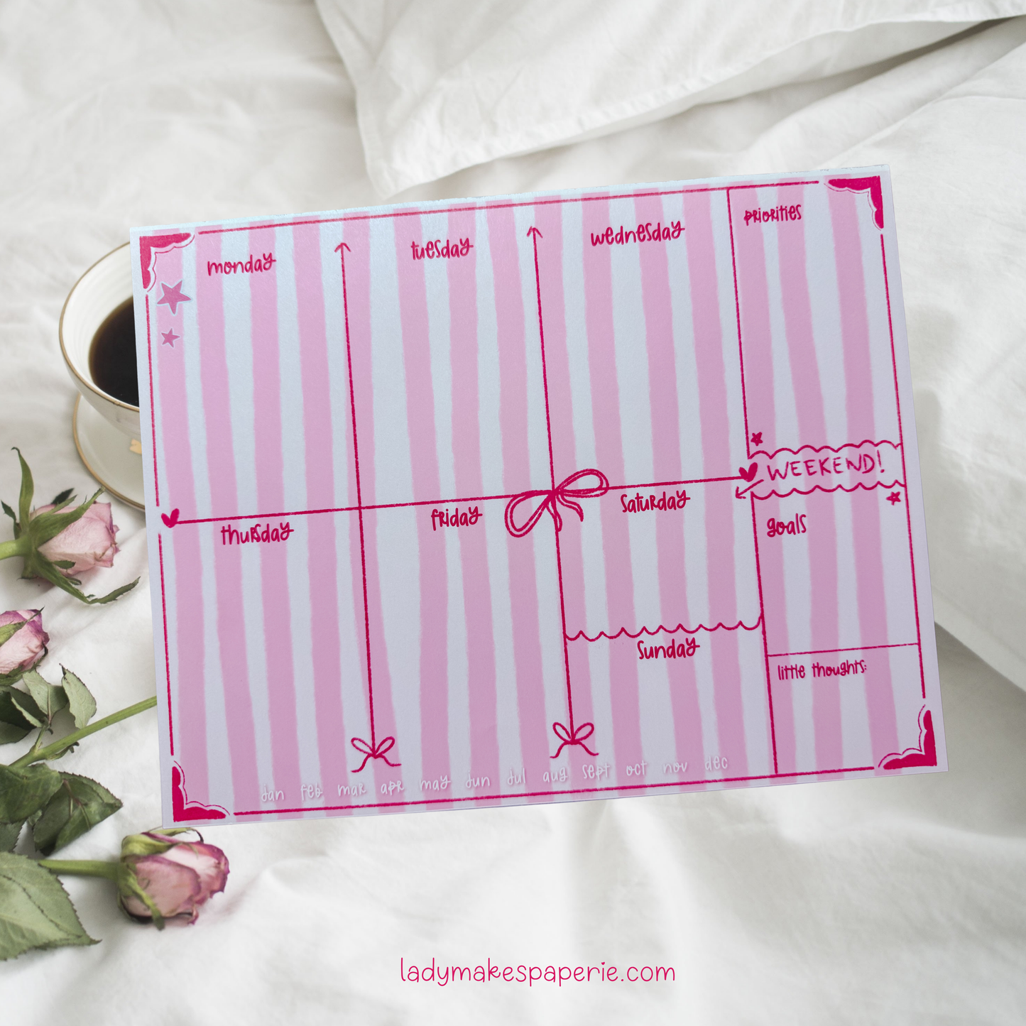 Cute Weekly Planner Notepad | Pink Bow Aesthetic Desk Pad | Coquette Weekly Planning Pad | Tear Away Planner | Pretty Desk Organizer
