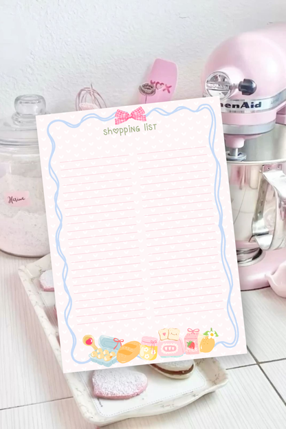 Shopping List Notepad | Cute Pink Aesthetic Grocery List Pad | Girly Stationery | Pretty Kitchen Notes